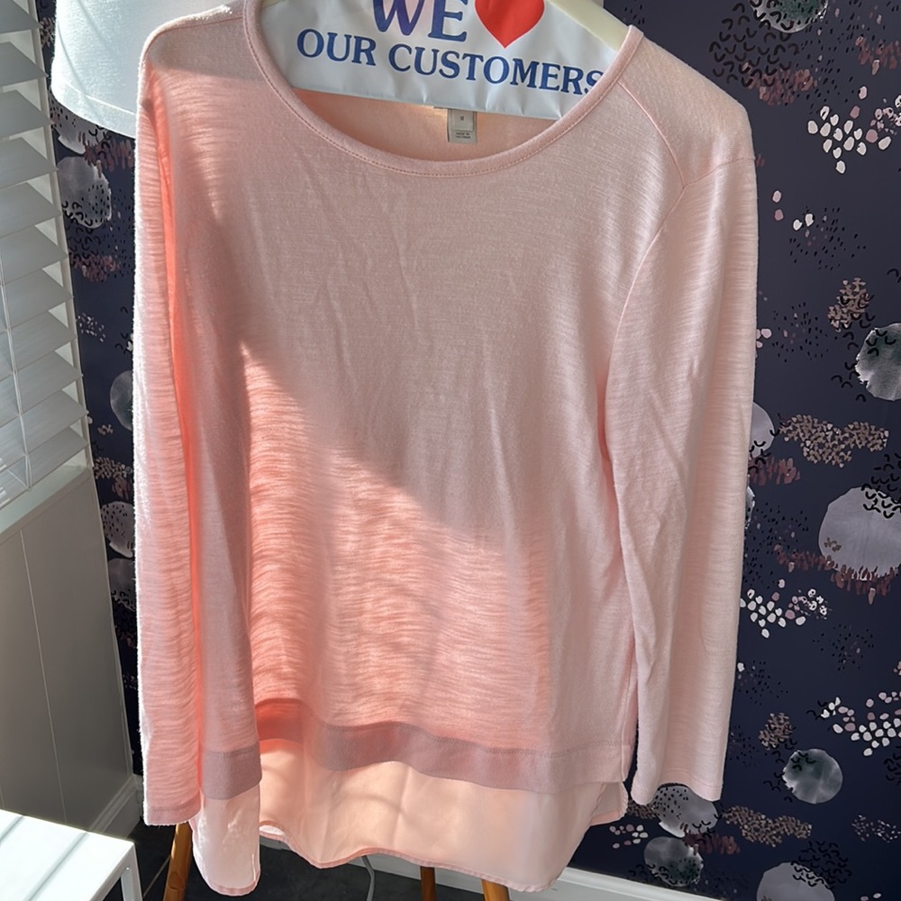 Pretty pink J Crew top with layered look.